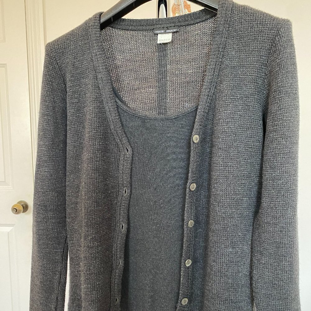 Laundry Industry Charcoal Gray 100% Wool Camisole and Cardigan Set Size 2